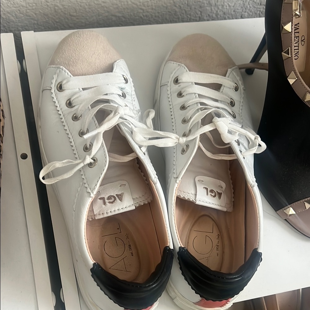 AGL White and Navy Lace-Up Sneakers